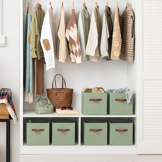 GRANNY SAYS 11 Inch Fabric Storage Cubes, Sage Green | Collapsible Cube Storage - Image 4
