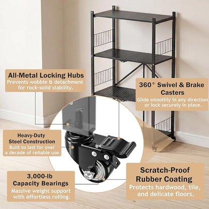 Folding Storage Shelves, 4-Tier Metal Foldable Shelf Shelving Rack Organizer On - Image 5