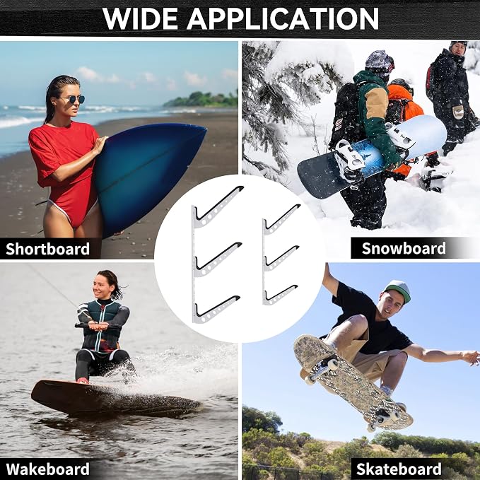 3 Board Surf Rack Wall Mount for Surfboard, Snowboard Storage Adjustable Wall - Image 6