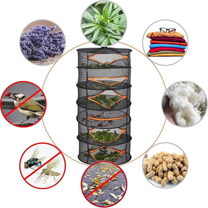 Desy & Feeci Herb Drying Rack-2ft Diameter 6 Layer Folding Mesh Hanging Basket - Image 5