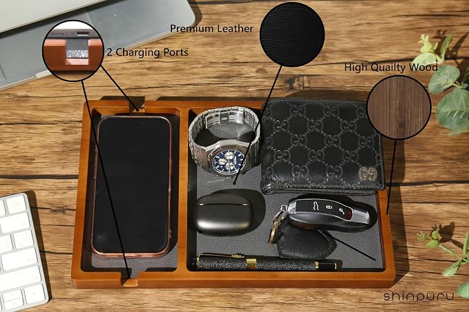 Shinpuru Wooden Valet Tray for Men, Nightstand Organizer - Image 3