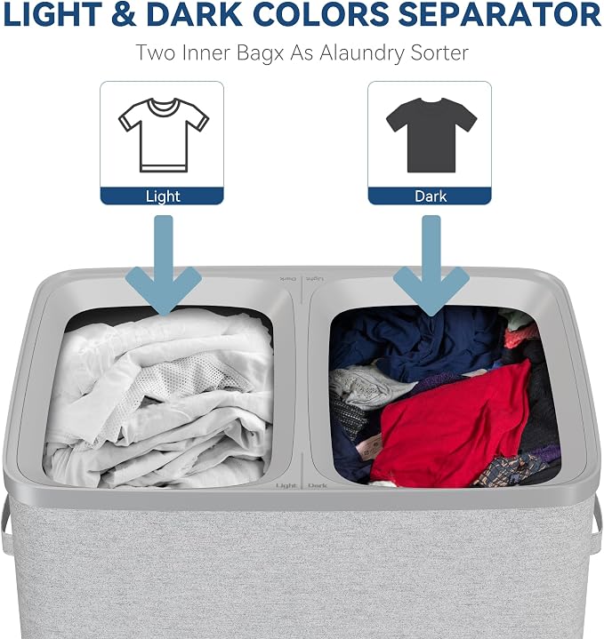 Dual Section 90 liter/23.8 gallon Laundry Hamper Separation Basket - Image 3
