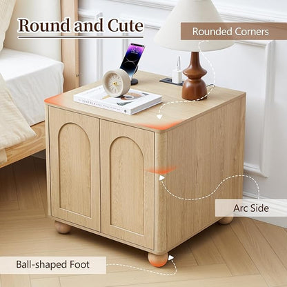 Bed Side Table with Charging Station, Mid Century Modern Nightstand with 2 Doors - Image 5