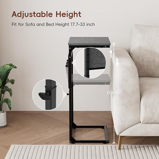 Vagusicc C Shaped End Table, Adjustable Height Small Couch Side Table - Image 4