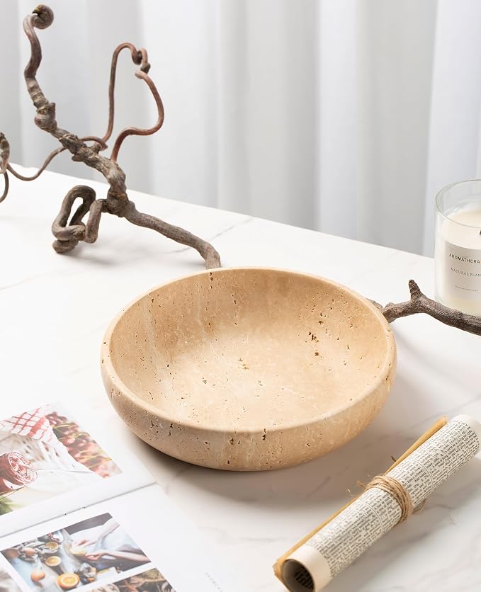 Natural Travertine Decorative Bowl 7.8", Handmade Stone Catchall Bowl - Image 5