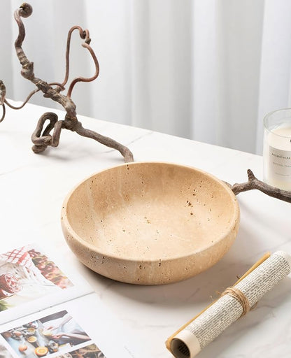 Natural Travertine Decorative Bowl 7.8", Handmade Stone Catchall Bowl - Image 5