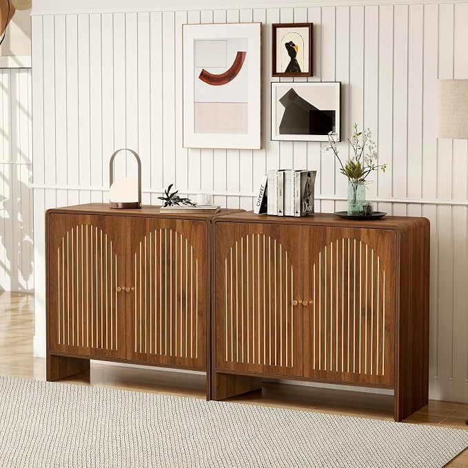 Sideboard Buffet Cabinet with Storage, Wood Arched Storage Cabinet with 2 Doors - Image 9