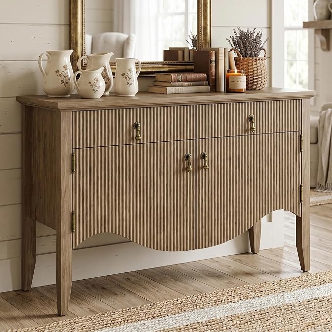 FUSUNBAO 40" Fluted Buffet Storage Cabinet, Sideboard Credenza, Light Oak | by FUSUNBAO