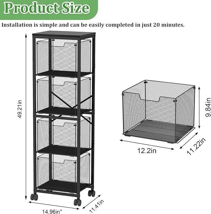 Sbanmao 4 Drawers File Cabinet, Vertical Filing Cabinets, Rolling File Cart - Image 2