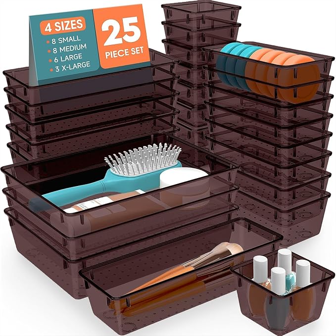 25 PCS Plastic Drawer Organizer Set, 4-Size Versatile Organizer Trays & storage by SpaceHacks
