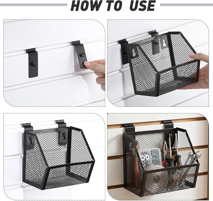 6 Set Slatwall Bins with Metal Hooks Mesh Slat wall Mounted Hanging Holder - Image 4