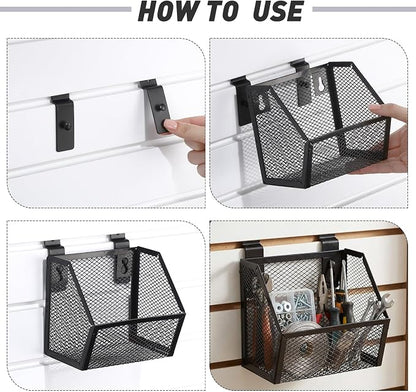 6 Set Slatwall Bins with Metal Hooks Mesh Slat wall Mounted Hanging Holder - Image 4