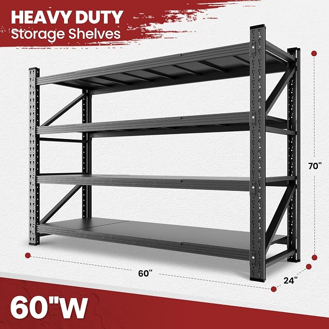 60" Wide Storage Shelves, 5000LBS Garage Shelving Heavy Duty, Standing Shelf - Image 2