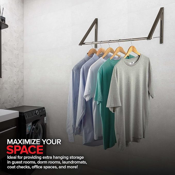 Double Foldable Clothing Rack w/ Extension Rod, Wall-Mounted Retractable - Image 6