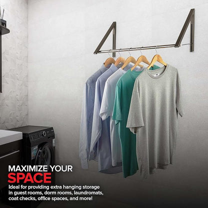 Double Foldable Clothing Rack w/ Extension Rod, Wall-Mounted Retractable - Image 6