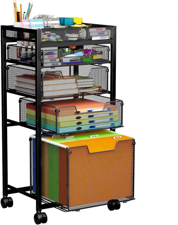 Rolling File Cart with 4 Storage Drawers, Under Desk Organizer with DIY Divider by JKsmart