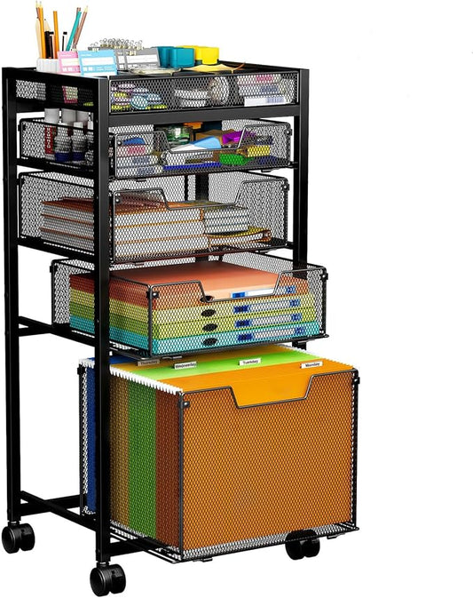 Rolling File Cart with 4 Storage Drawers, Under Desk Organizer with DIY Divider by JKsmart