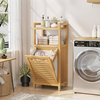 Homykic Tilt Out Laundry Hamper, 10 Gal Bamboo Laundry Storage Cabinet - Image 4