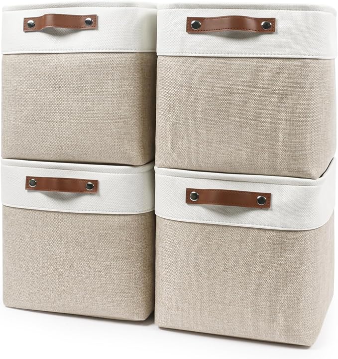 Collapsible Fabric Storage Cubes 11x11 Cube Storage Bins, 4 Pack Closet Baskets by Bagnizer