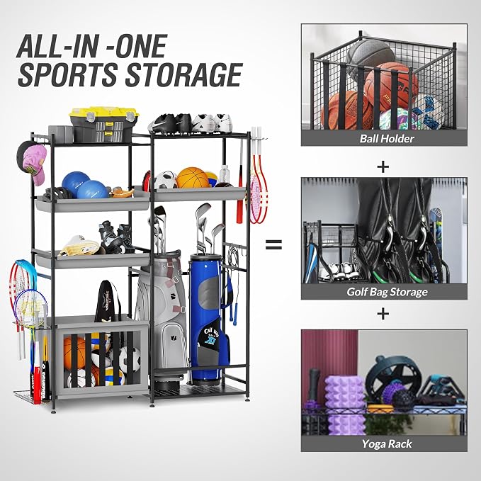 Garage Sports Equipment Organizer, Heavy Duty Ball Storage Rack - Image 3