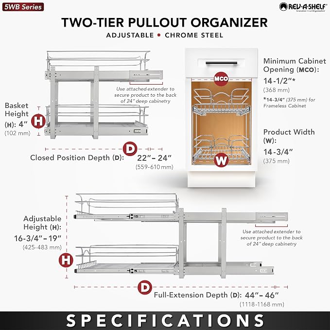 Rev-A-Shelf 2-Tier Kitchen Cabinet Pullout Shelf and Drawer Organizer Slide Out - Image 5