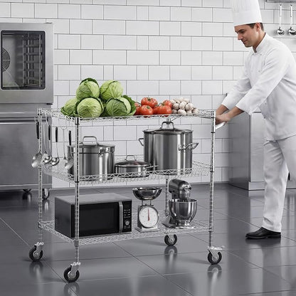 VEVOR Kitchen Utility Cart, 3 Tier Heavy Duty Adjustable Wire Storage Rack - Image 8