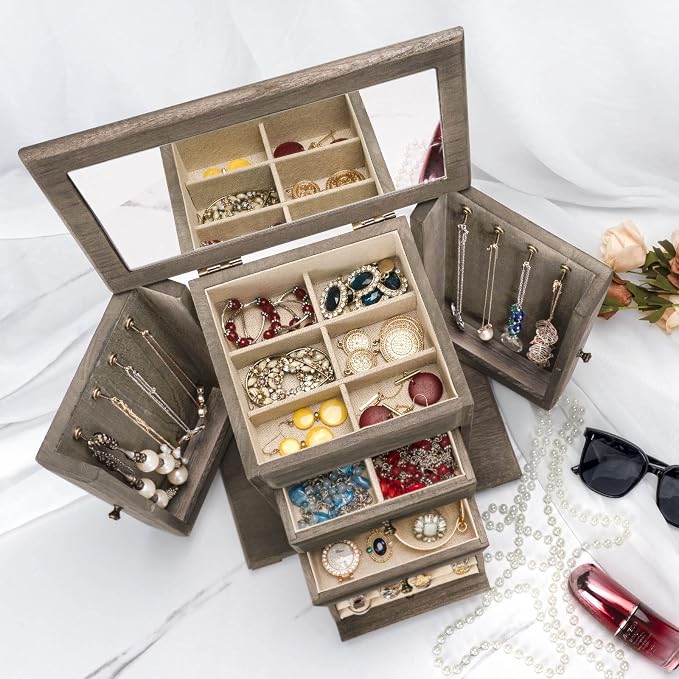 Emfogo Jewelry Box for Women, Rustic Wooden Jewelry Boxes & Organizers - Image 3