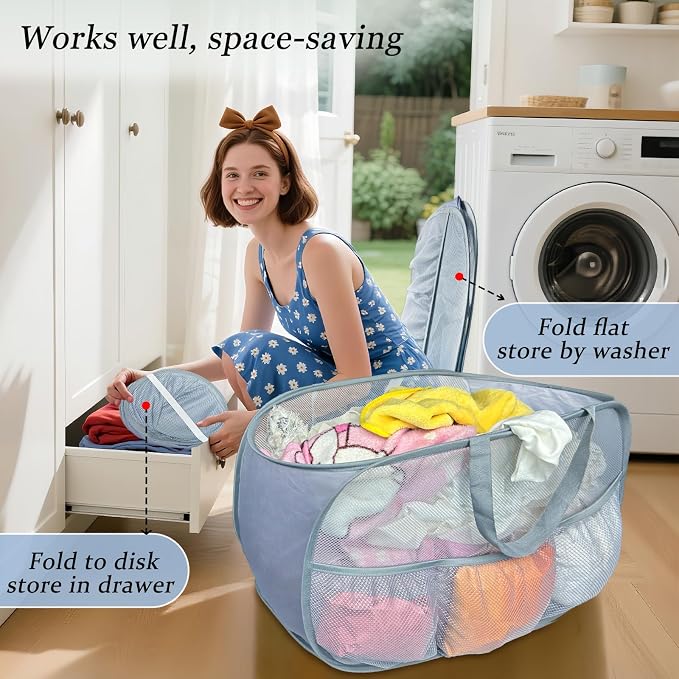 Collapsible Laundry Baskets 2 Pack, Mesh Pop Up Hamper - Image 4