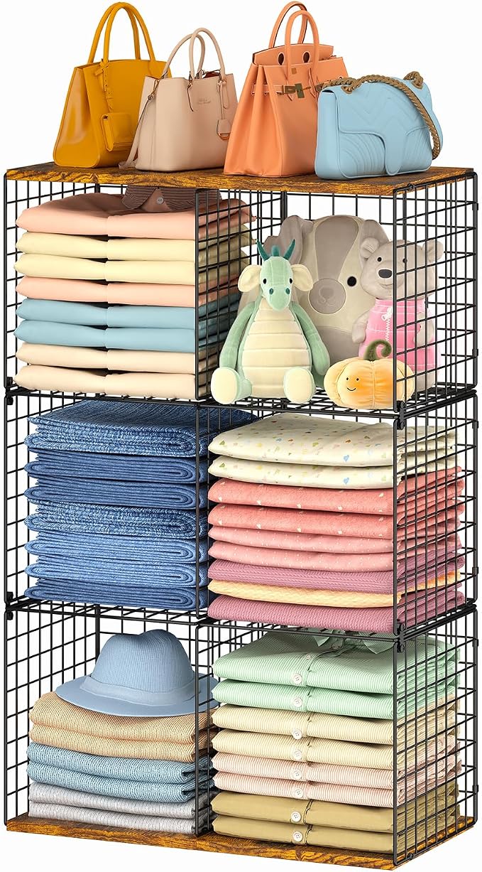 Free-standing Sturdy Tall 6-Cube Closet Organizer Storage Wire Basket Shelf by LUMAMU