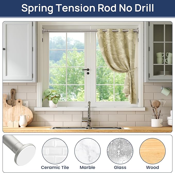 ENJOYBASICS 1" Nickel Shower Curtain Rod, 30-52" Adjustable, Secure Tension | - Image 5