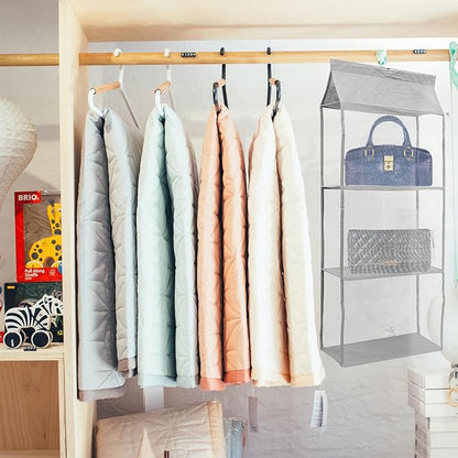 Grey Hanging Storage Organizer Bag Dustproof Mesh Compartments - Image 2