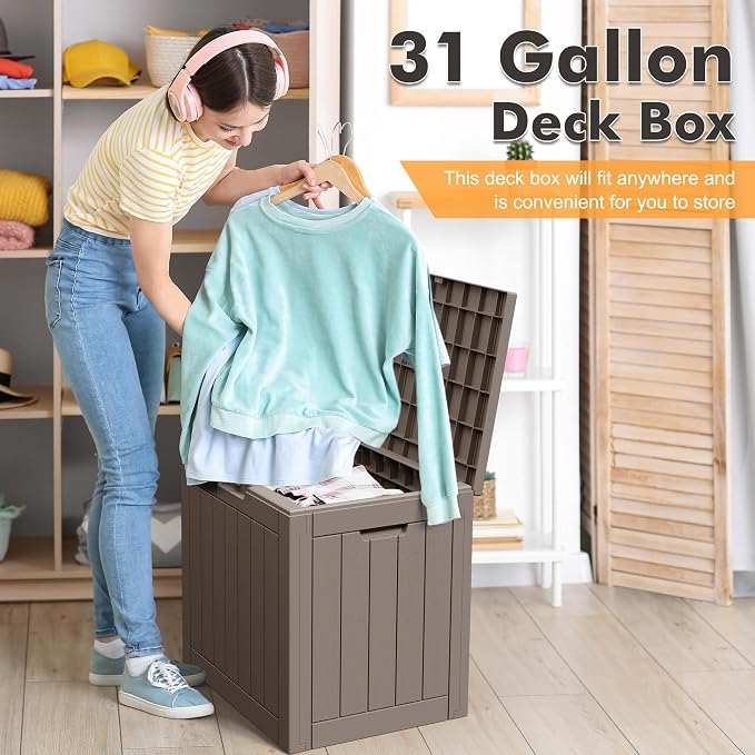 31 Gallon Outdoor Storage Box, Waterproof Resin Deck Box - Image 2