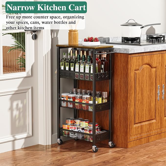 Utility Slim Storage Cart, 4-Tier Narrow Bathroom Organizer and Storage Cart - Image 9