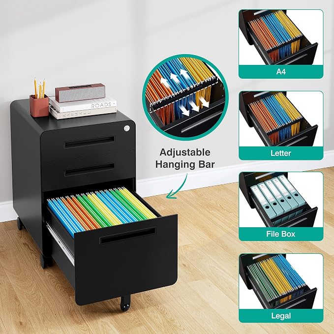 SISESOL 3 Drawer File Cabinet - Image 5