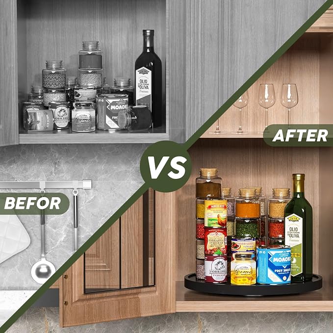 Lazy Susan Organizer, 13.2 Inch Non-Skid Bamboo Lazy Susan - Image 4