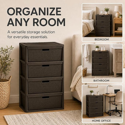 Wide 4-Drawer Plastic Storage Tower, Decorative Organizer Chest, BPA-free - Image 9