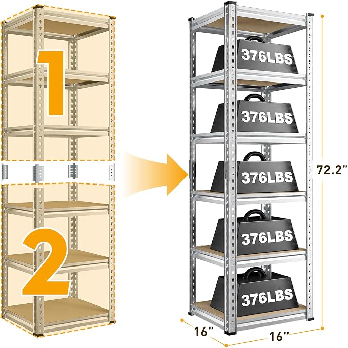 REIBII Storage Shelves 6 Tier Garage Shelving Heavy Duty Metal Shelving Loads - Image 3