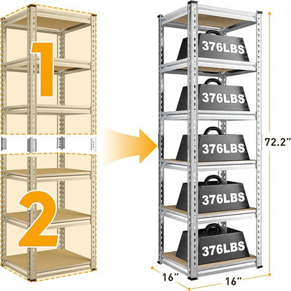 REIBII Storage Shelves 6 Tier Garage Shelving Heavy Duty Metal Shelving Loads - Image 3