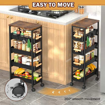 SUNALLY Slim Storage Cart with Wheels, Narrow Kitchen Rolling Cart, Storage - Image 4