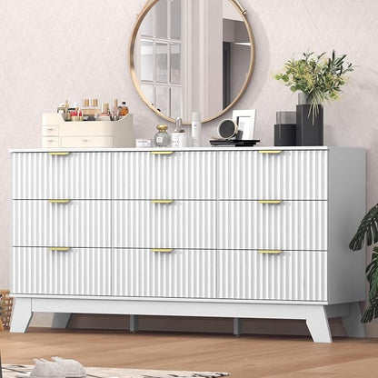 Fluted Dresser for Bedroom, 9 Drawer Dresser for Closet, TV Stand, Storage by Thacuok