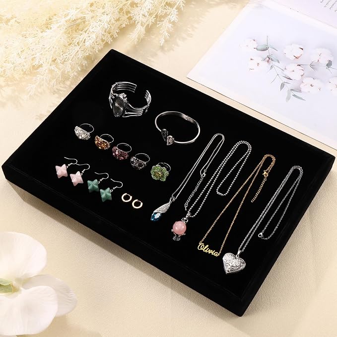 Mornajina 9" x 5.7" Velvet Jewelry Tray Jewelry Display Tray, Stackable Empty by Mornajina