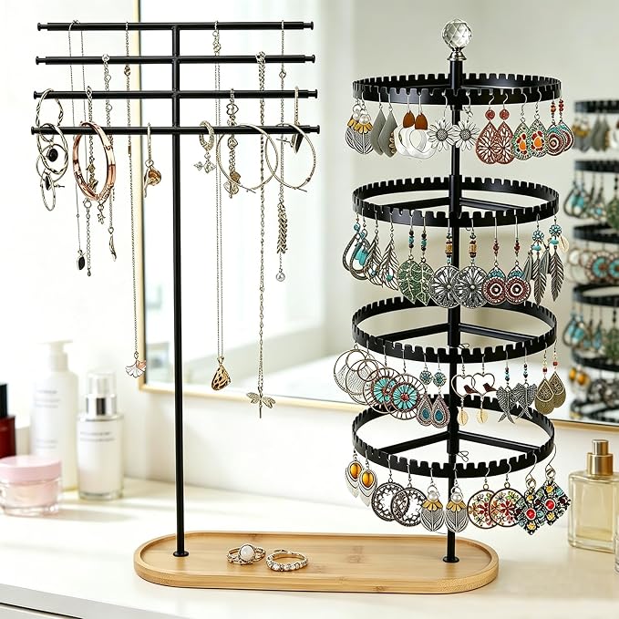 4-layer rotating earring rack storage rack, adjustable plastic pendant display - Image 2