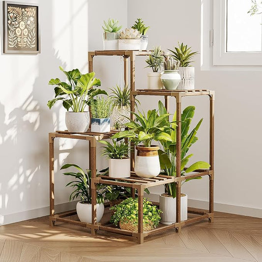 Bamworld Corner Plant Stand Indoor Outdoor Plant Shelf Small Plant Table by Bamworld
