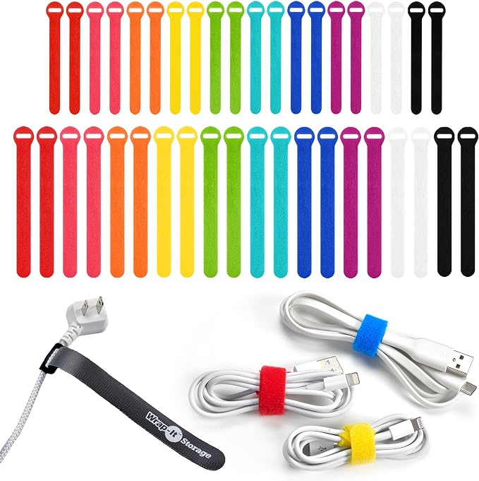 Self-Gripping Cable Ties by Wrap-It Storage, 40 Pack – Reusable Hook and Loop by Wrap-ItStorage