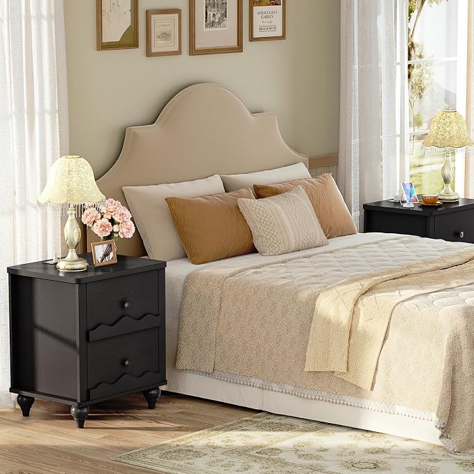 Cyclysio Nightstand with Charging Station, Side End Table with 2 Drawers - Image 8
