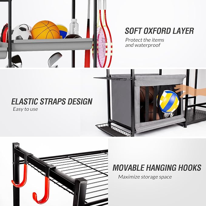 Garage Sports Equipment Organizer, Heavy Duty Ball Storage Rack - Image 4