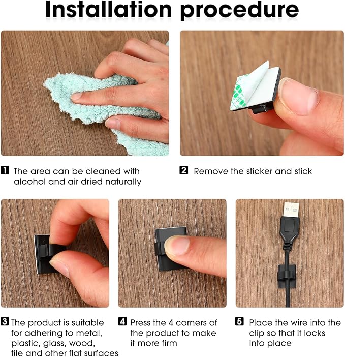 Eboot 100 Pieces Adhesive Cable Wire Clips Strong Cord Clips Wire Holders Cable - Image 4