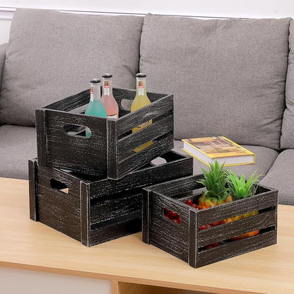 Wooden Storage Crates 3 Pack Nesting Rustic Wood Boxes - Image 7