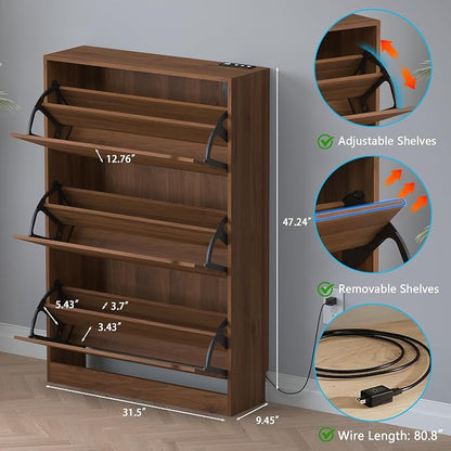 BORNOON Shoe Cabinet with Odor Control and Back Panels, Deodorizing Slim 3-Flip - Image 2