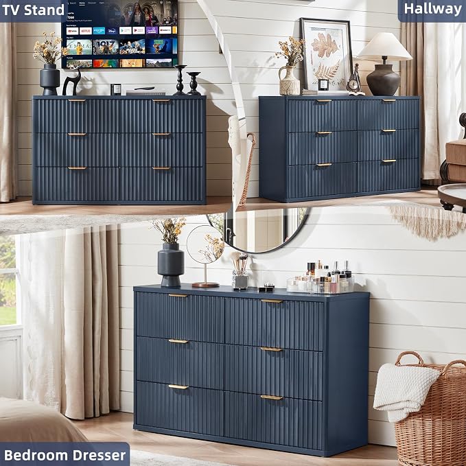 LEYAOYAO Fluted 6 Drawers Dresser, Curved Profile Design, Dresser TV Stand - Image 9